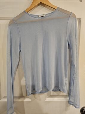 American Eagle Outfitters Light Blue Sheer Long-Sleeve Top